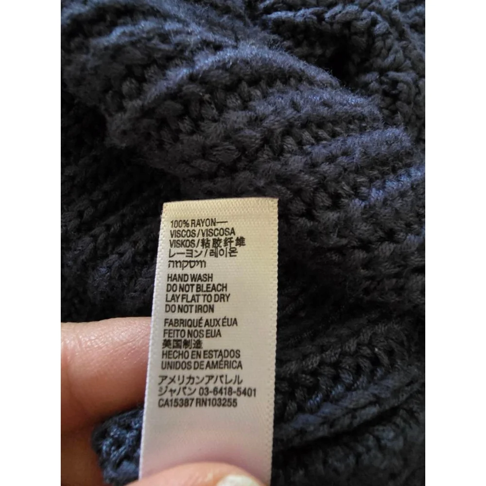 Women's American Apparel Navy Ribbed Crew Neck Crop Knit Sweater L